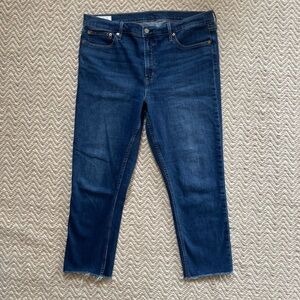 Gap Vintage Slim High Rise Jeans Women 34 18R Dark Indigo Stretch Denim Raw Hem